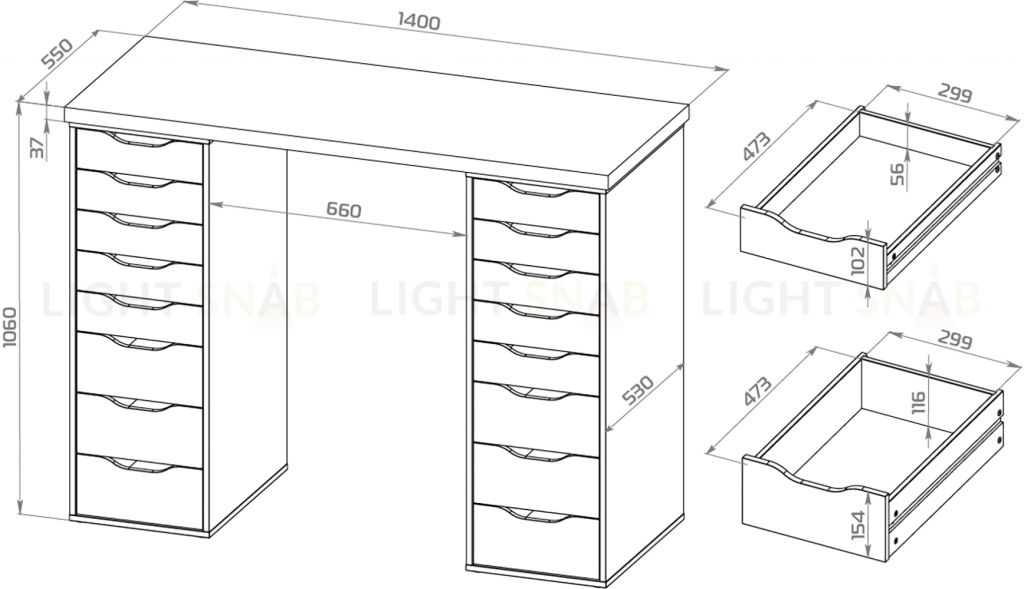 Стол письменный Ингар белый, 140x75, с двумя высокими тумбами S00487