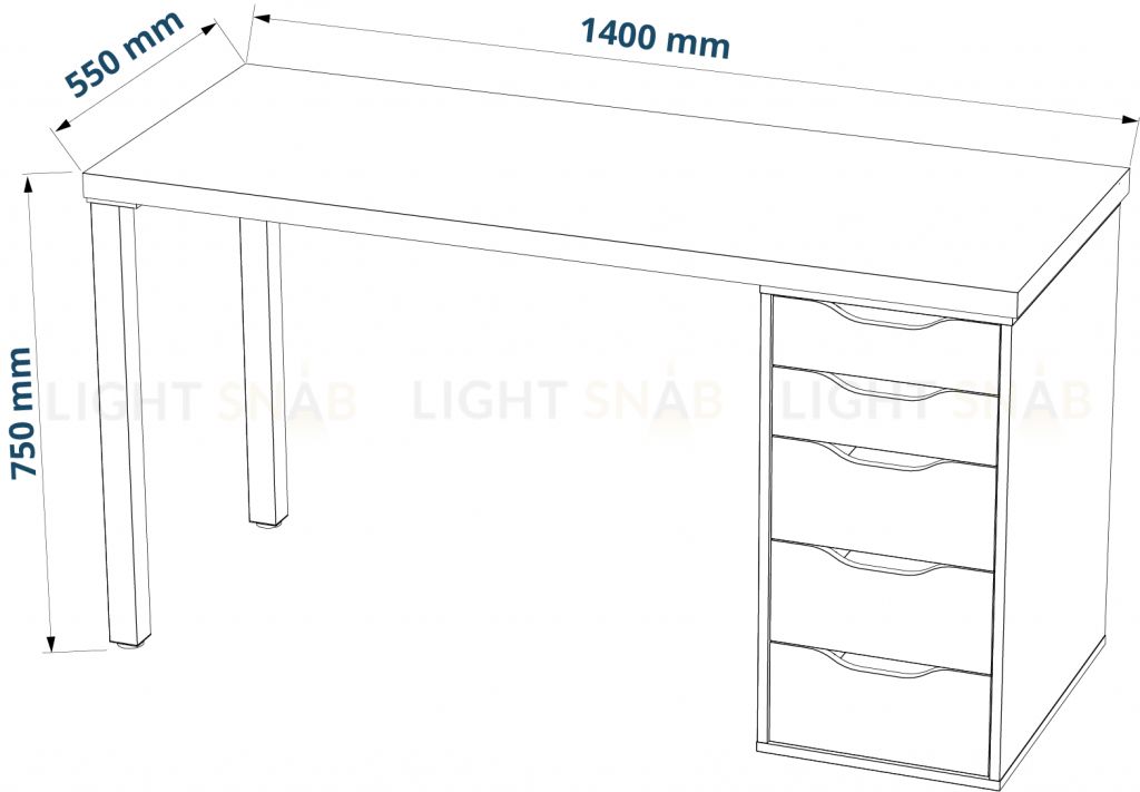 Стол письменный Ингар белый, 140x75, с одной тумбой S00456