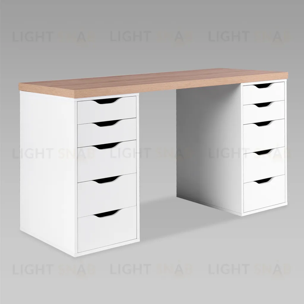 Стол письменный Ингар 2/55 140x75x55, дуб беленый/белый S00920