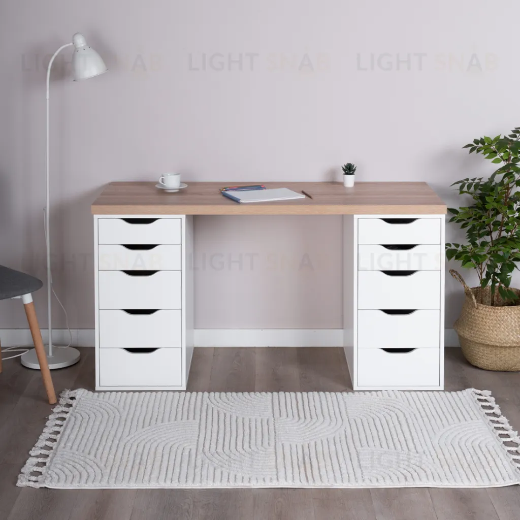 Стол письменный Ингар 2/55 140x75x55, дуб беленый/белый S00920