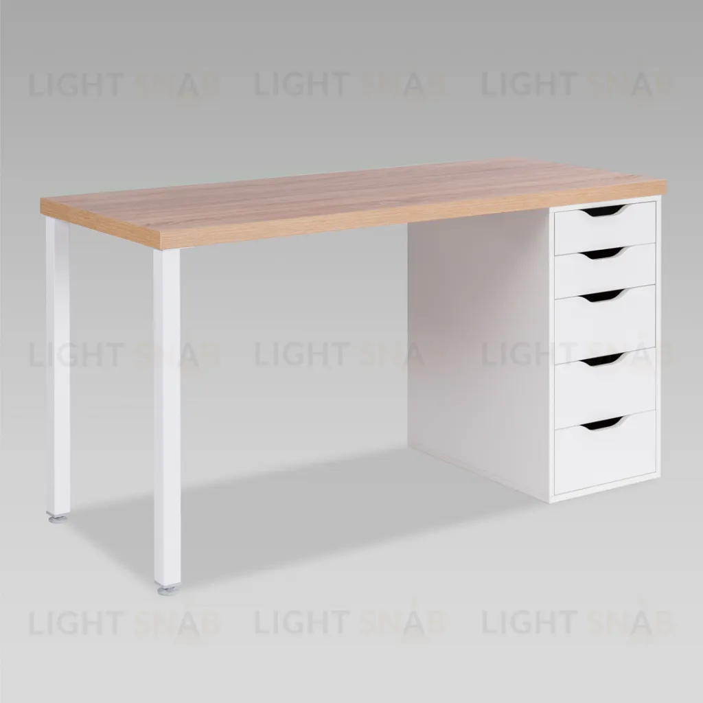 Стол письменный Ингар 2/5Т 140x75x55, дуб беленый/белый S00906