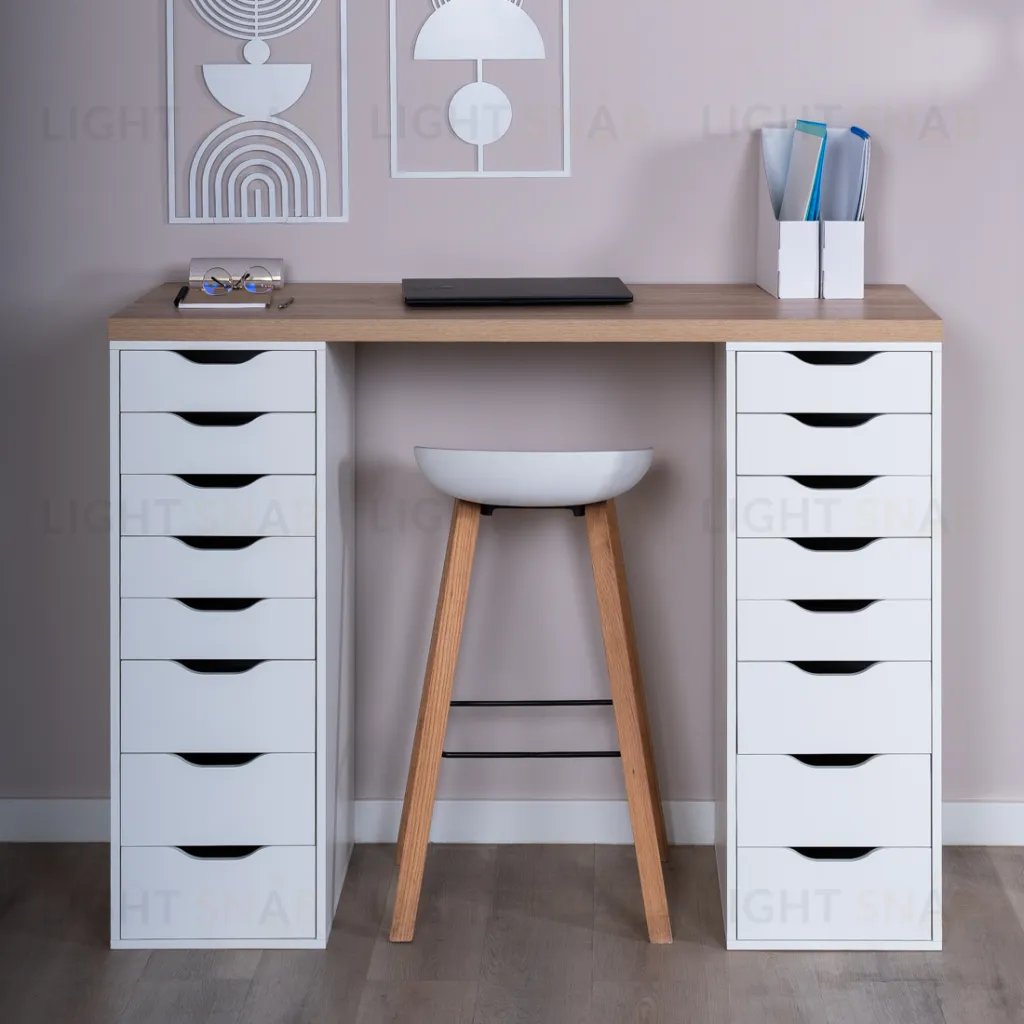 Стол письменный Ингар 2/88 140x106x55, дуб беленый/белый S00937