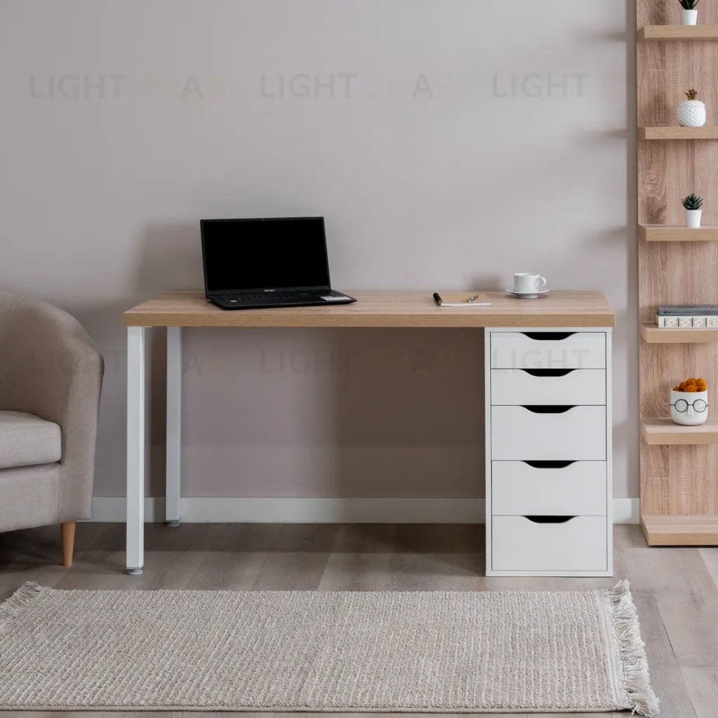 Стол письменный Ингар 2/5Т 140x75x55, дуб беленый/белый S00906