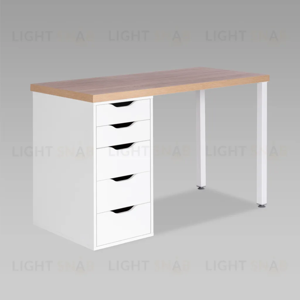 Стол письменный Ингар 1/5Т 120x75x55, дуб беленый/белый S00883