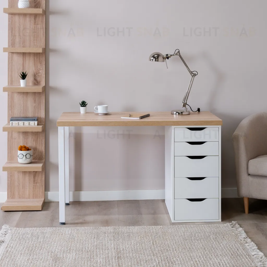 Стол письменный Ингар 1/5Т 120x75x55, дуб беленый/белый S00883