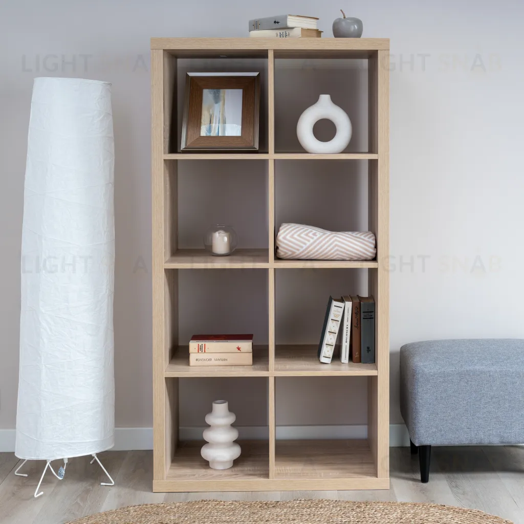 Стеллаж Фора 8, прямоуголной формы с двумя рядами ячеек, тамбурат, цвет дуб беленый S00654