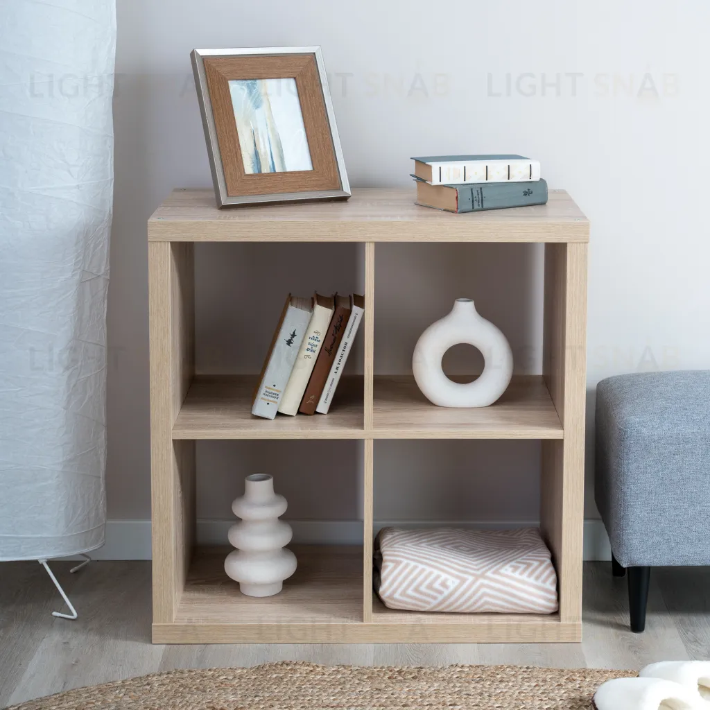 Стеллаж Фора 4, квадратной формы с четырьми открытыми ячейками, тамбурат, цвет дуб беленый S00647