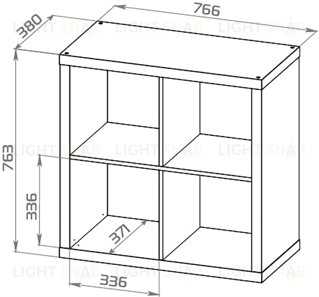 Стеллаж Фора 4, квадратной формы с четырьми открытыми ячейками, тамбурат, цвет дуб беленый S00647