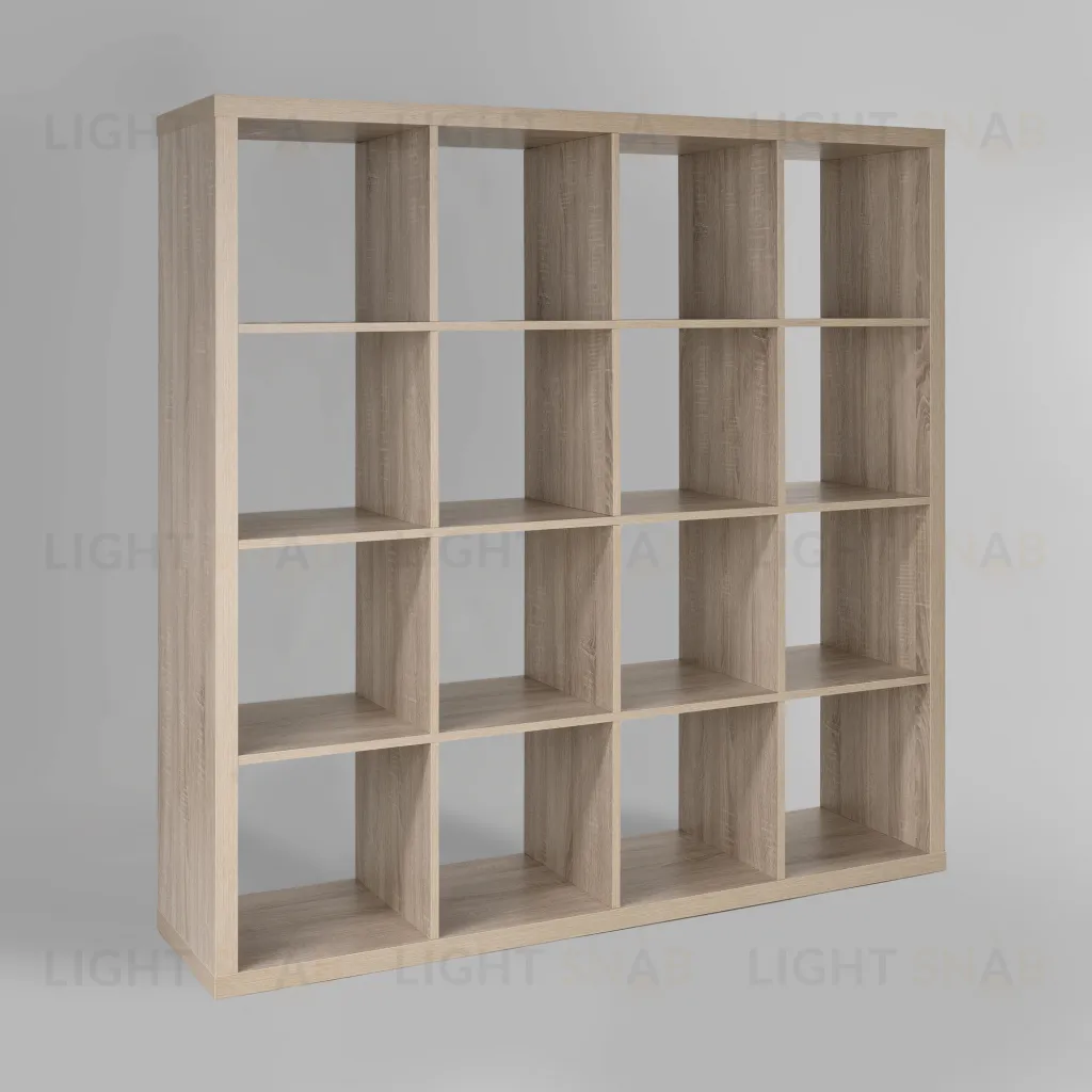Стеллаж Фора 16, широкий стеллаж с открытыми ячейками, тамбурат, цвет дуб беленый S00685