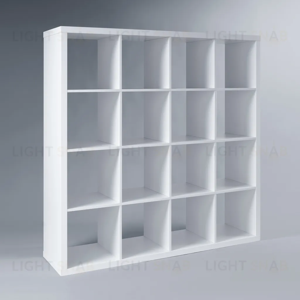 Стеллаж Фора 16, широкий стеллаж с открытыми ячейками, тамбурат белого цвета S00678