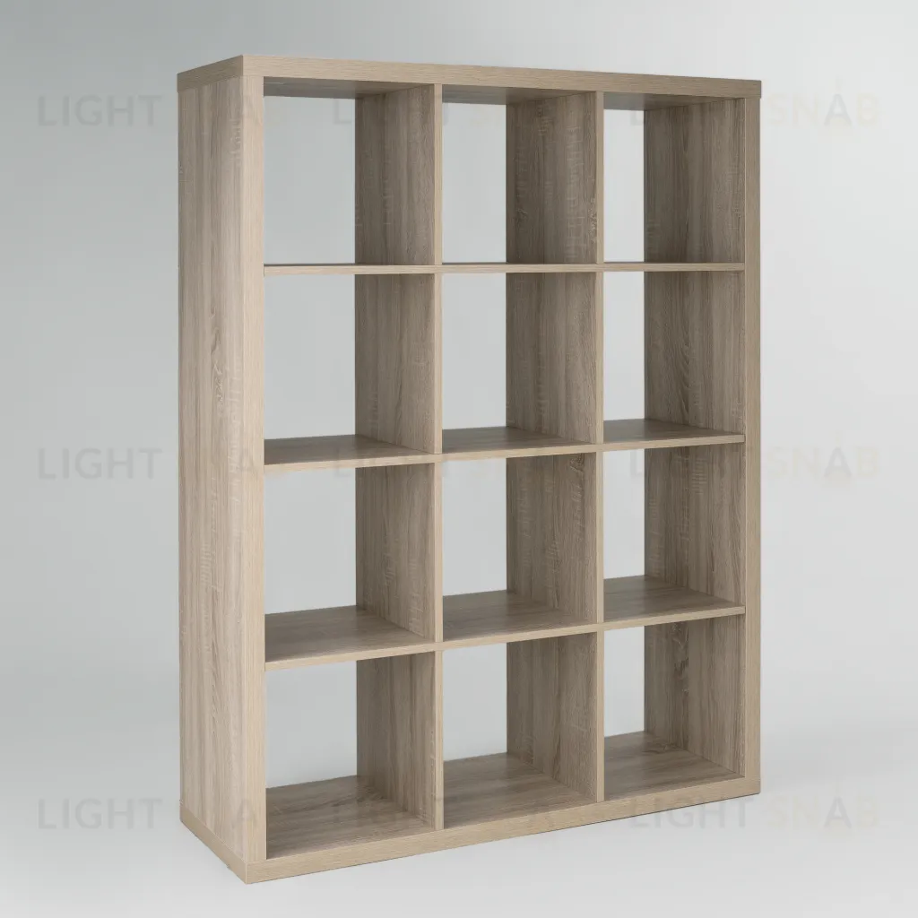 Стеллаж Фора 12, широкий стеллаж с открытыми ячейками, тамбурат, цвет дуб беленый S00661