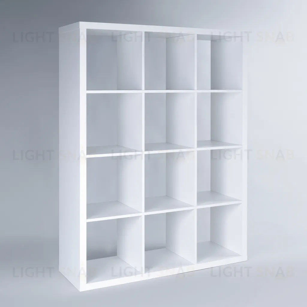 Стеллаж Фора 12, широкий стеллаж с открытыми ячейками, тамбурат, цвет белый S00043