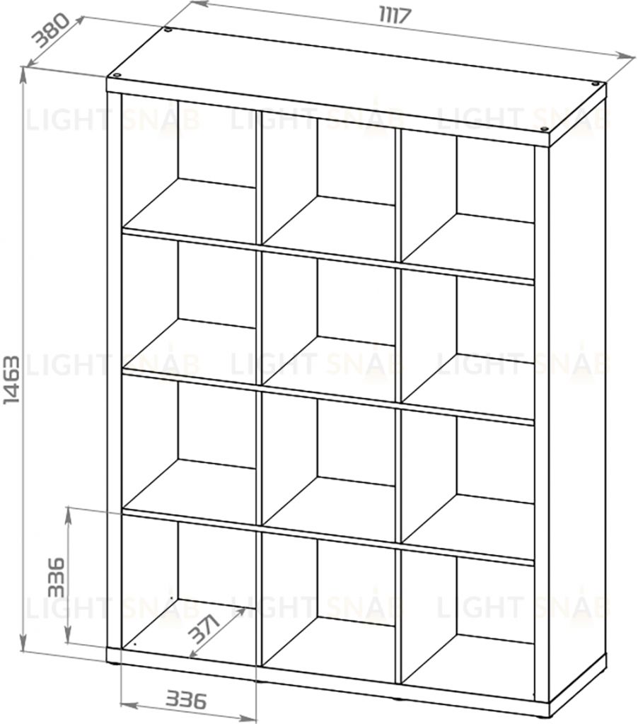 Стеллаж Фора 12, широкий стеллаж с открытыми ячейками, тамбурат, цвет белый S00043