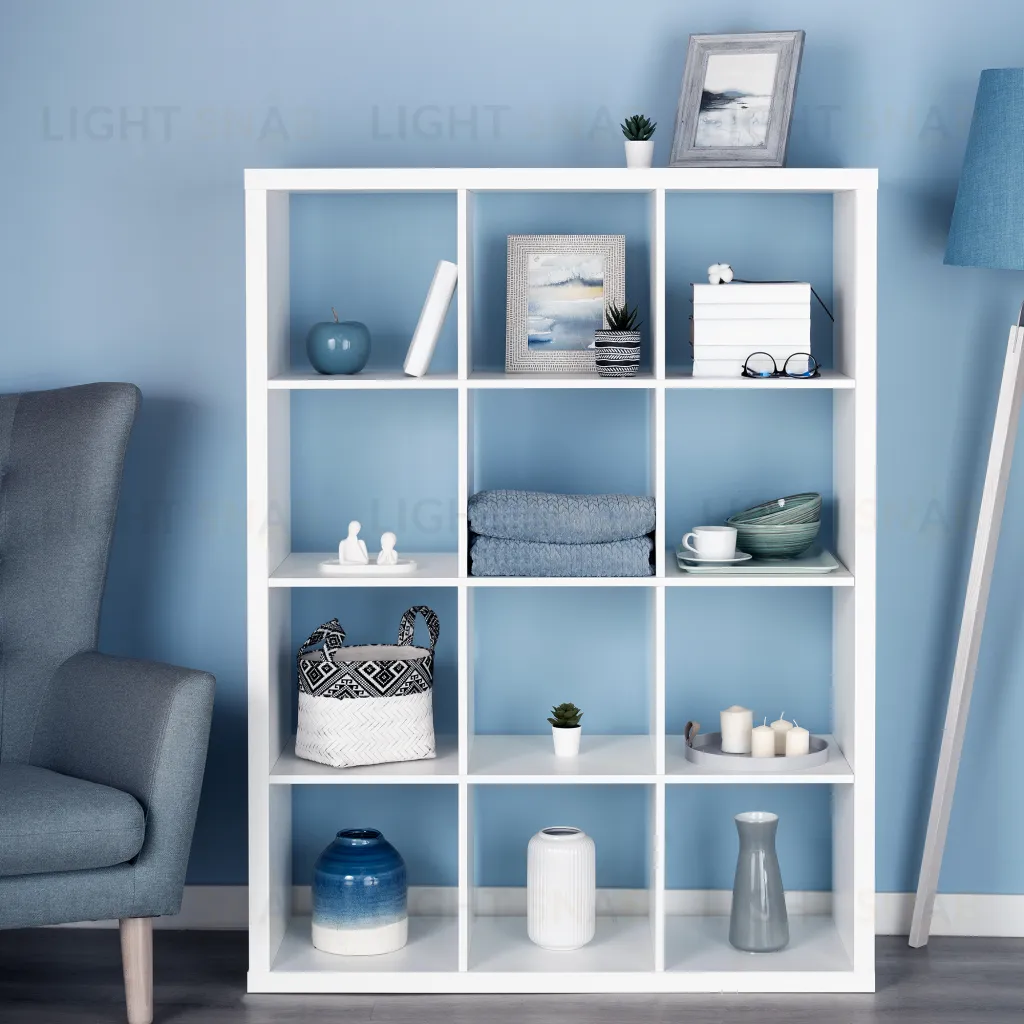 Стеллаж Фора 12, широкий стеллаж с открытыми ячейками, тамбурат, цвет белый S00043