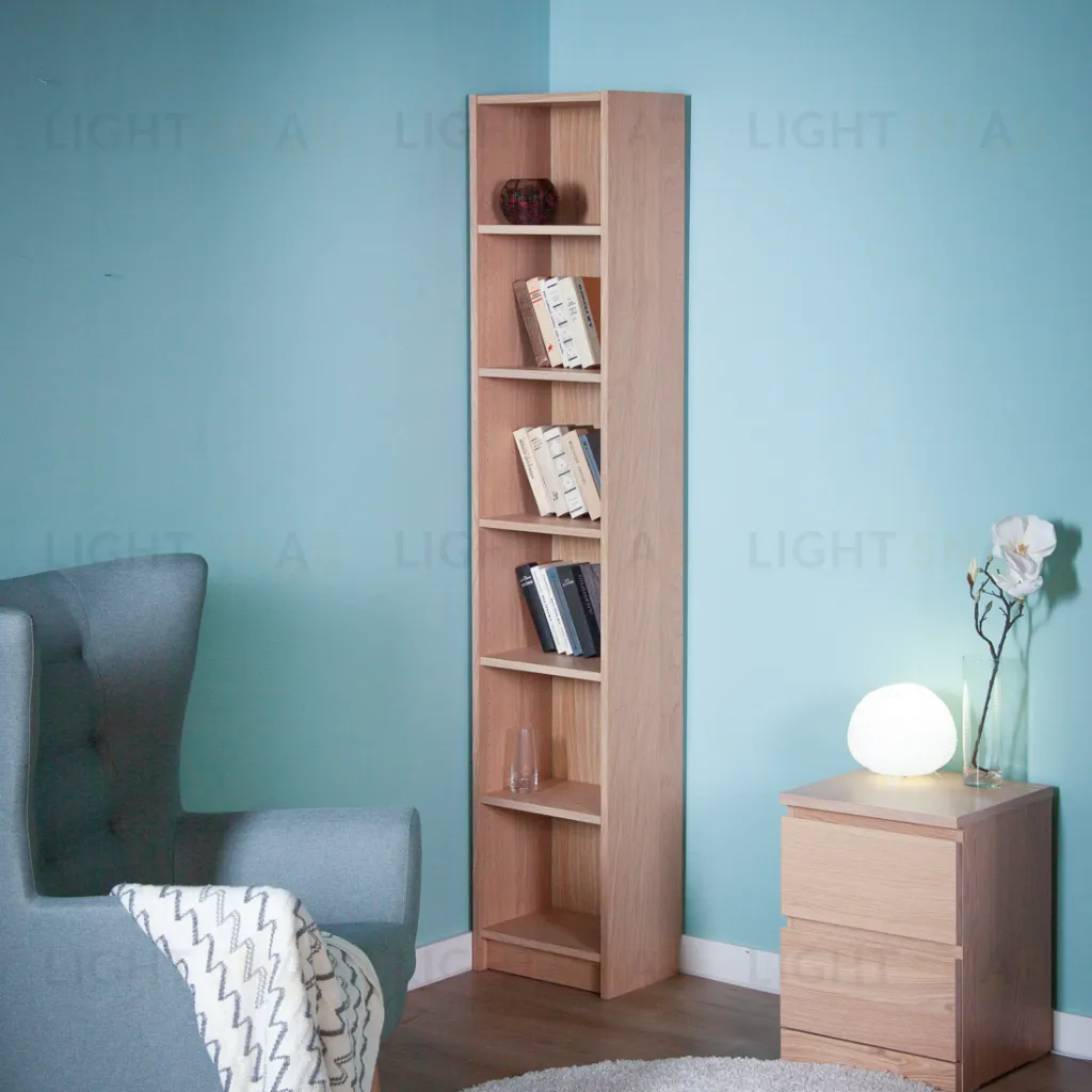 Стеллаж Варма 40, высокий узкий с шестью полками, цвет дуб белёный S00340