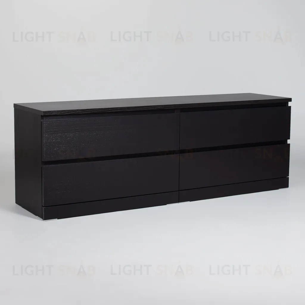 Комод Варма 4Д низкий с четырьмя выдвижными ящиками, цвет ясень черный S00272