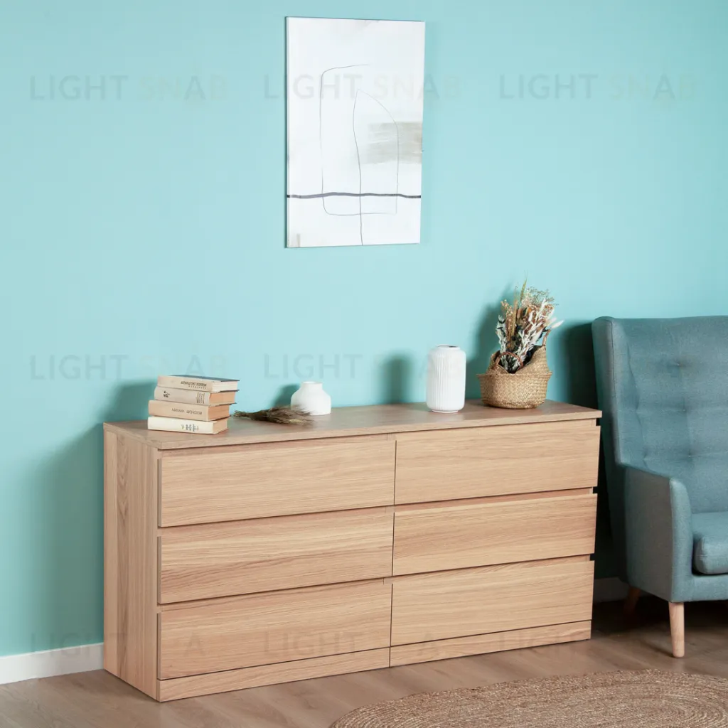 Комод Варма 6Д большой с шестью выдвижными ящиками, цвет дуб белёный S00319