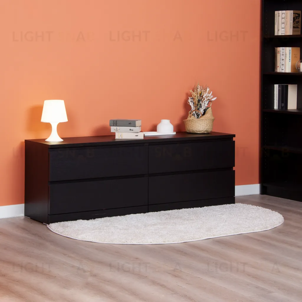 Комод Варма 4Д низкий с четырьмя выдвижными ящиками, цвет ясень черный S00272