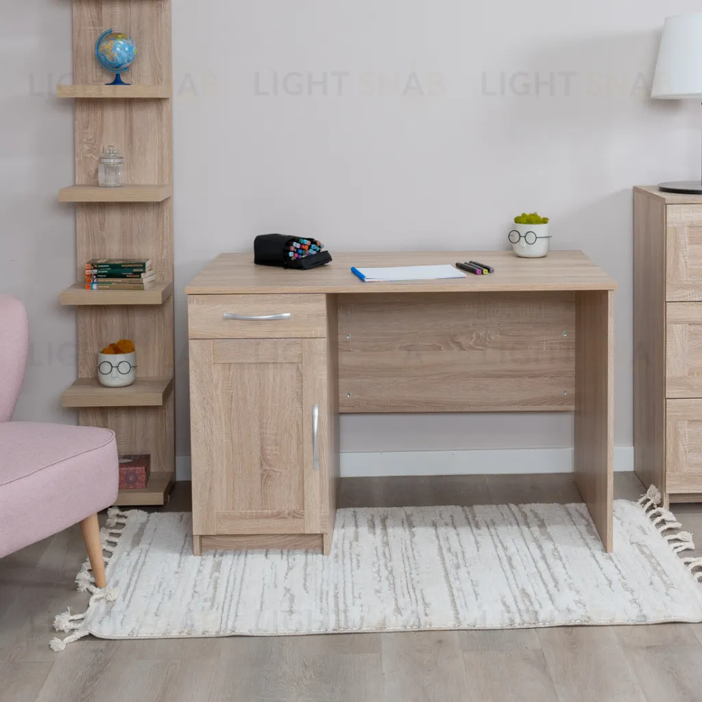 Стол КАСТОР письменный с одной тумбой и одним ящиком, цвет Дуб Сонома 2.03.06.030.3