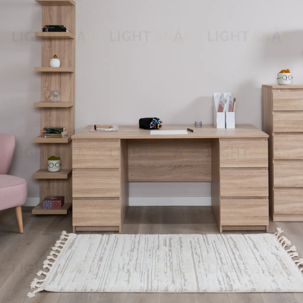 Стол КАСТОР письменный двухтумбовый с шестью ящиками, цвет Дуб Сонома 2.03.06.040.3