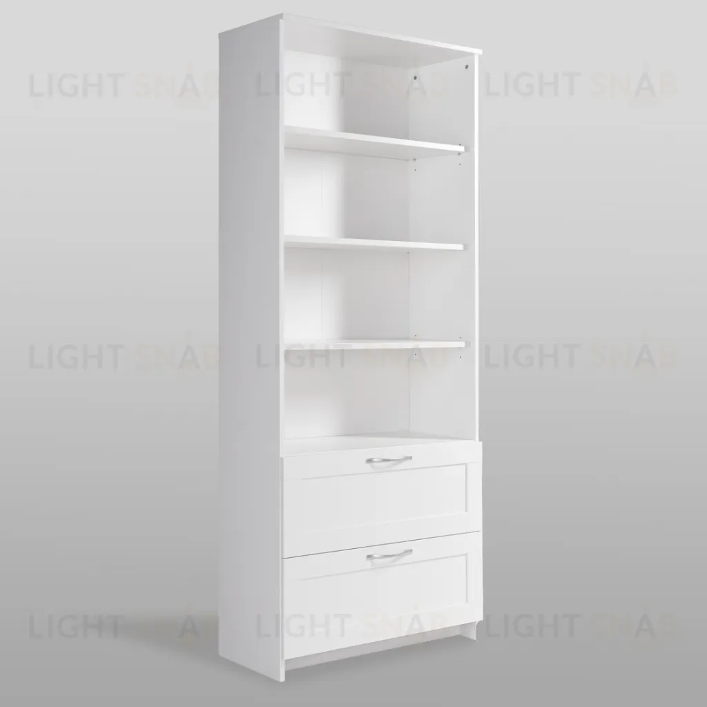 Стеллаж СИРИУС широкий, с двумя ящиками и четырьмя полками, цвет белый 2.02.07.110.1