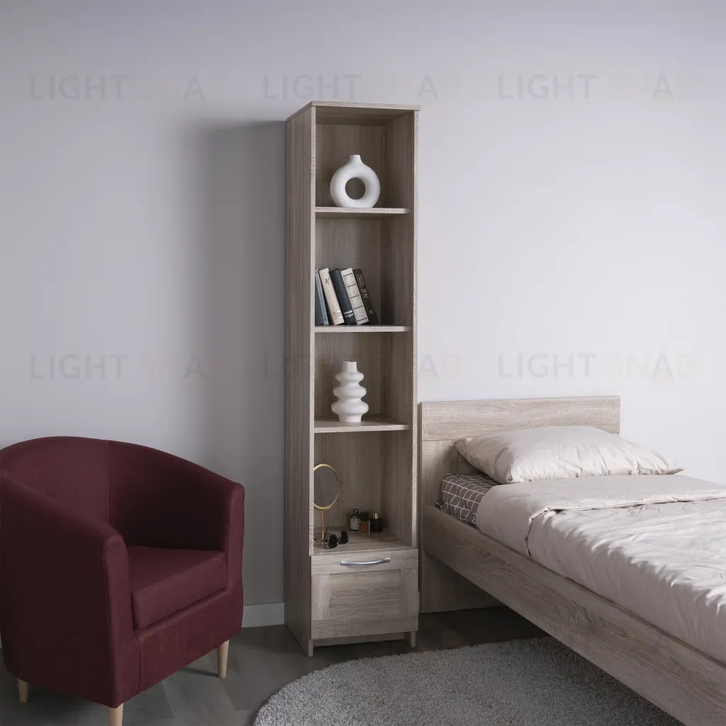 Стеллаж СИРИУС узкий, с ящиком и четырьмя полками, цвет Дуб Сонома 2.02.07.130.3