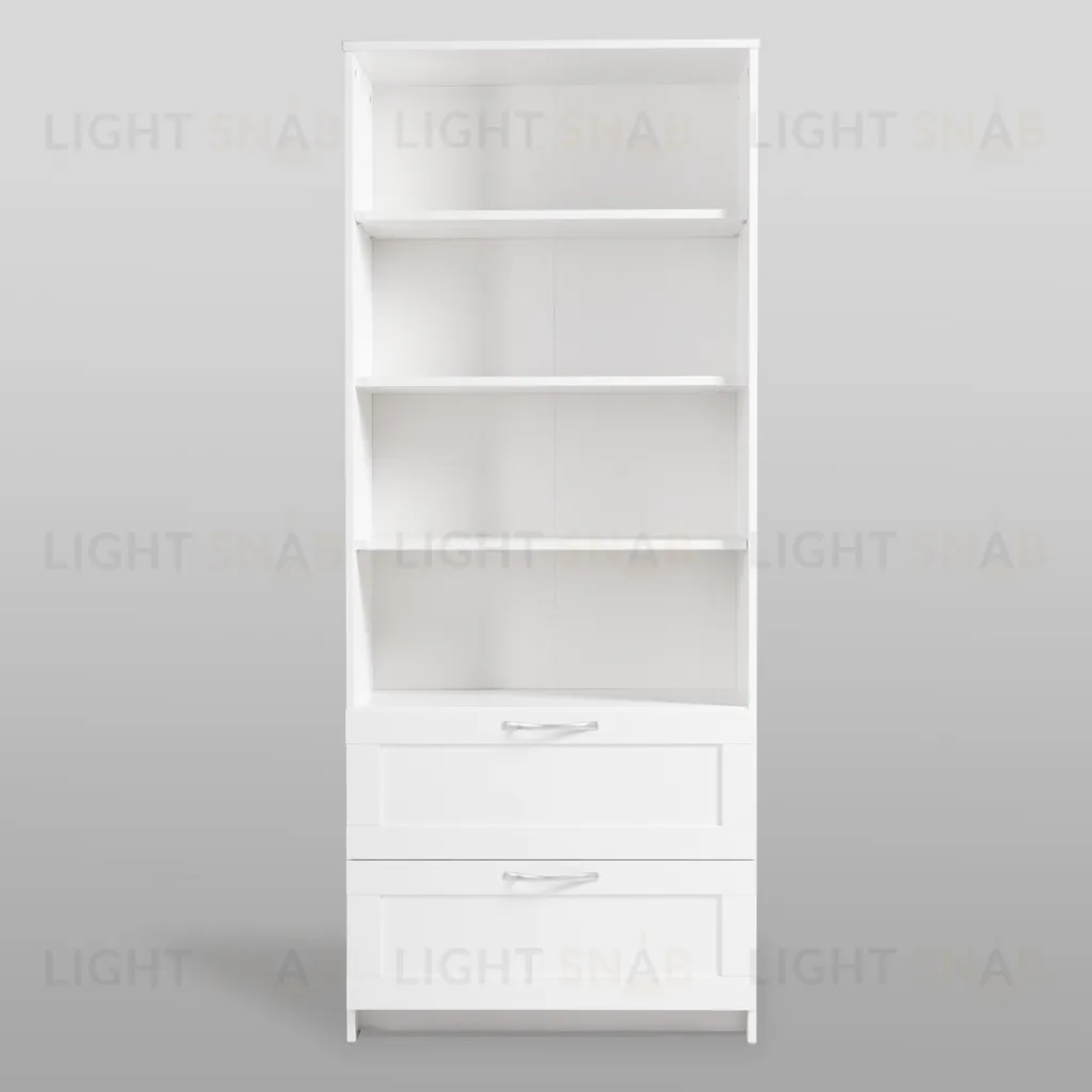 Стеллаж СИРИУС широкий, с двумя ящиками и четырьмя полками, цвет белый 2.02.07.110.1