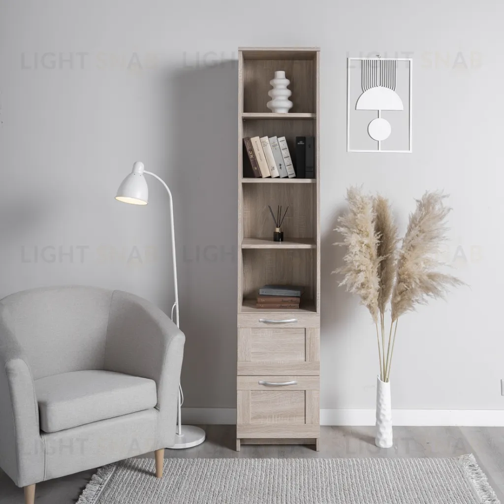 Стеллаж СИРИУС узкий, с двумя ящиками и четырьмя полками, цвет Дуб Сонома 2.02.07.140.3