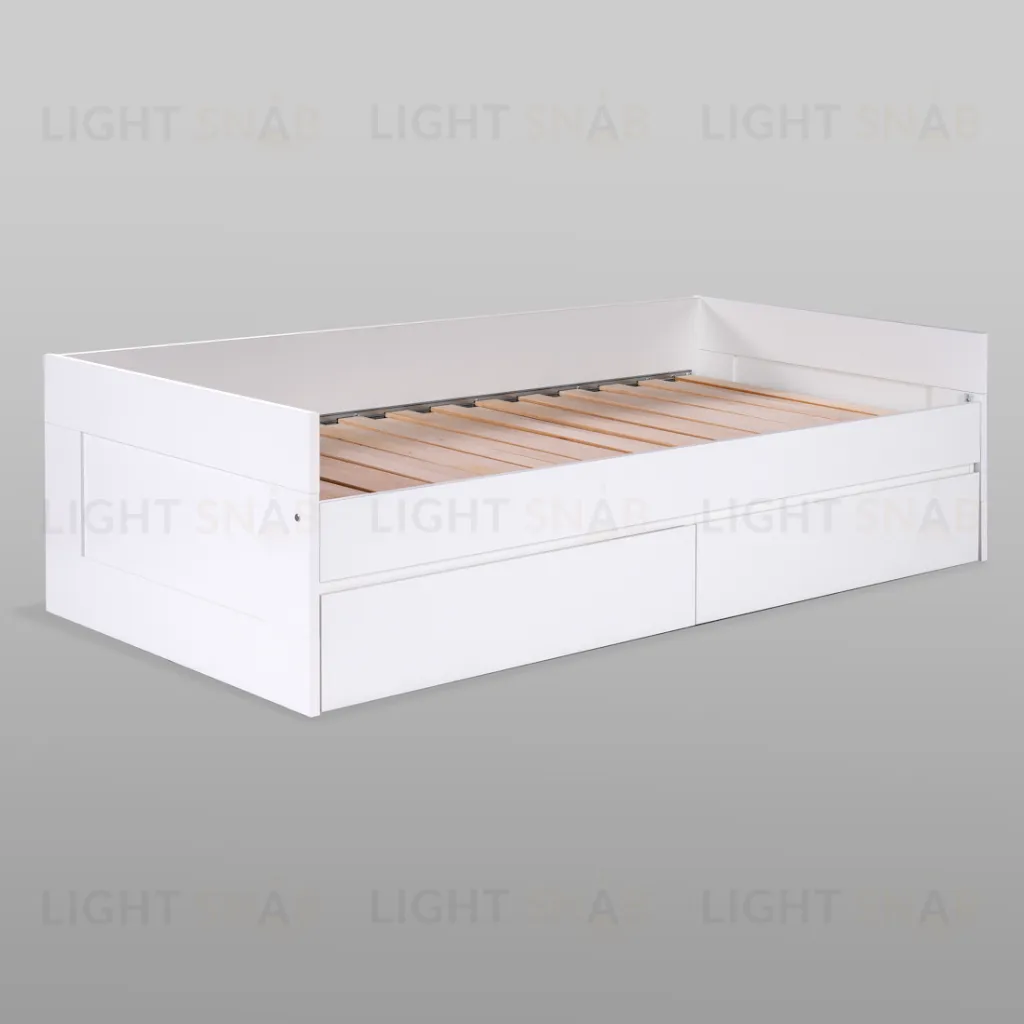 Кровать двуспальная СИРИУС раздвижная шириной 80(160) см, с ортопедическим основанием Лурой и двумя выдвижными ящиками белого цвета 2.02.08.460.1