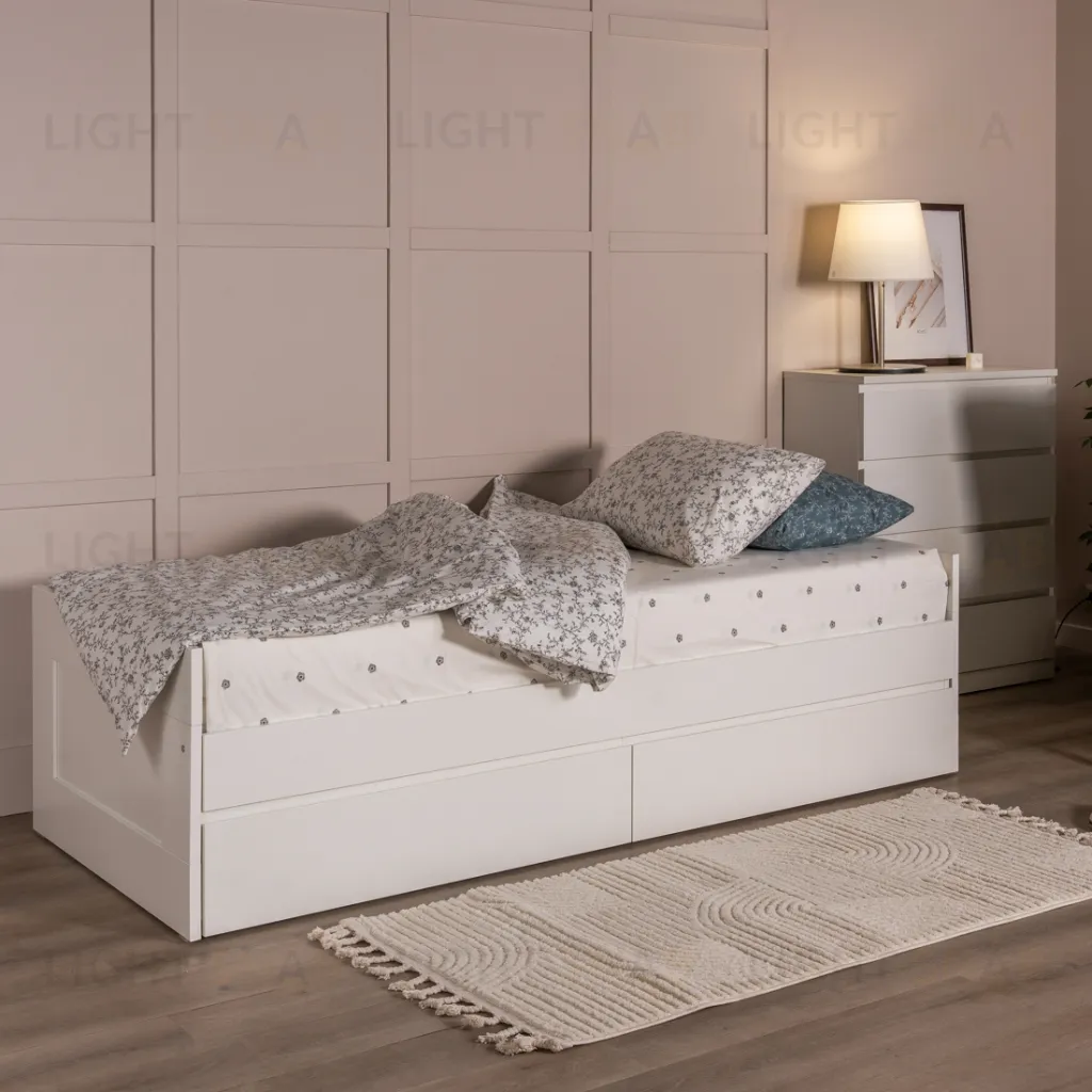 Кровать двухспальная СИРИУС раздвижная с ящиками для хранения, с ортопедическим основанием 90/180х200 белого цвета 2.02.08.450.1