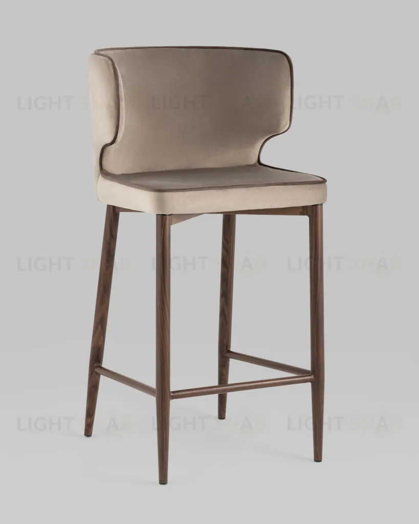 Стул полубарный Матео с кантом велюр шампань ножки дерево УТ000035021