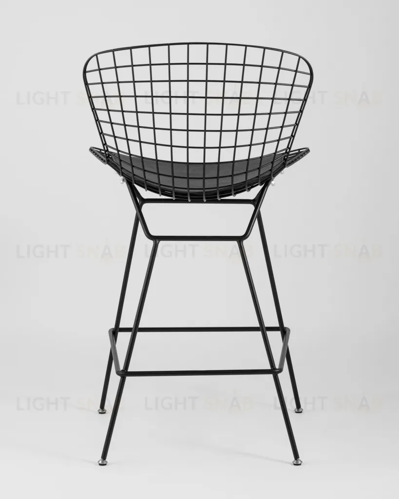 Стул полубарный с низкой спинкой Bertoia черный с черной подушкой УТ000004222