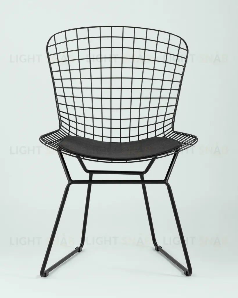 Стул обеденный Bertoia черный с черной подушкой УТ000004220