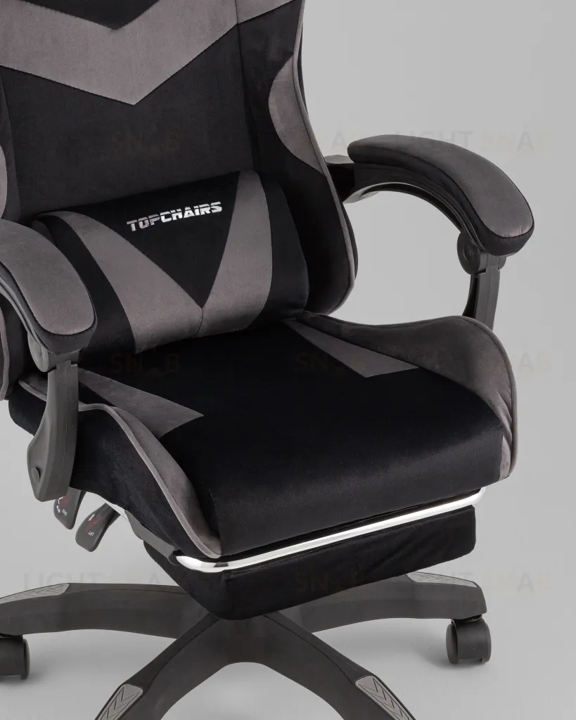 Кресло спортивное TopChairs MG-7019 велюр черно-серый УТ000042696