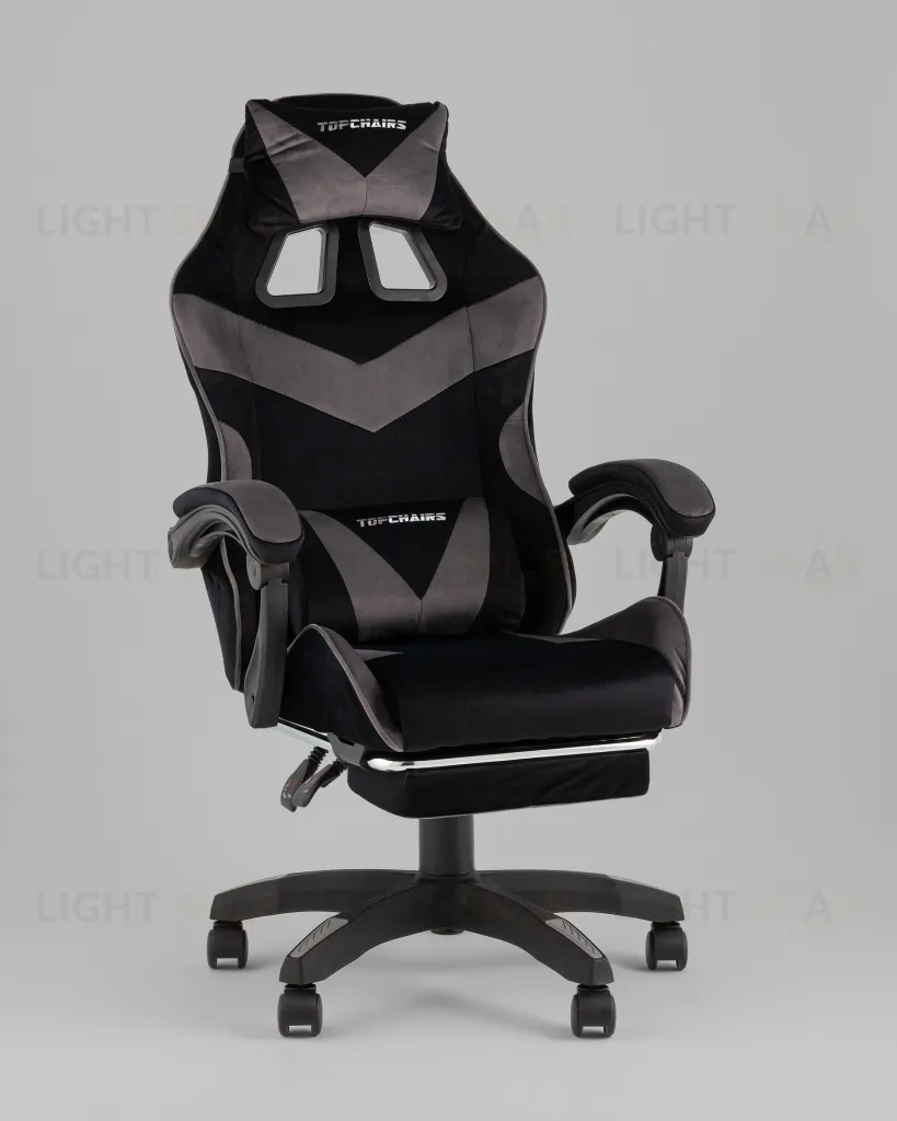 Кресло спортивное TopChairs MG-7019 велюр черно-серый УТ000042696