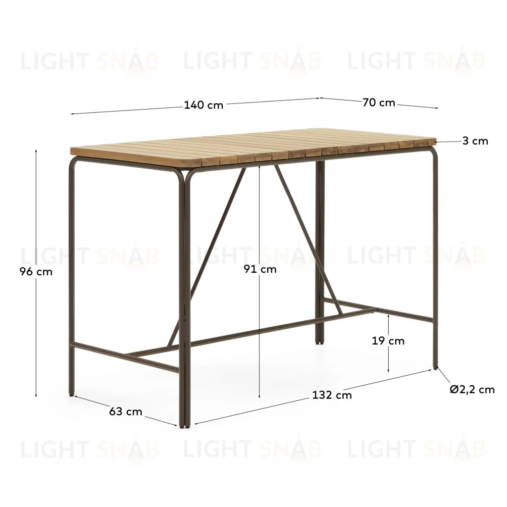 Salguer Барный стол из массива акации и коричневой стали Ø 140 x 70 см 157233