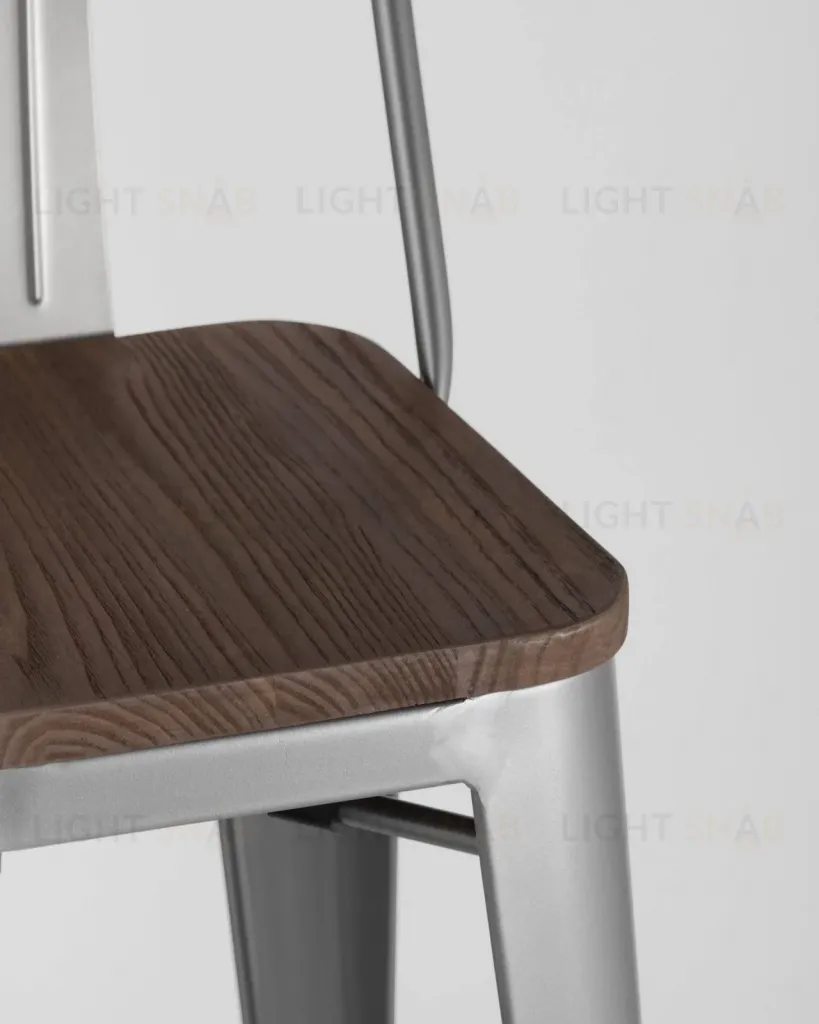 Стул барный TOLIX WOOD со спинкой серебристый матовый УТ000000696