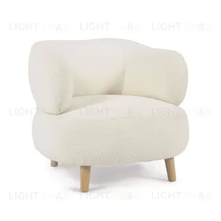 Кресло Luisa из белой ткани букле с ножками из массива каучукового дерева 110429