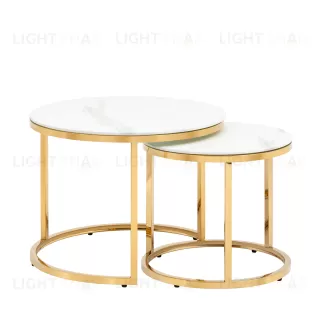 Набор журнальных столиков Селена 60 и 45 см стекло белый мрамор сталь золото УТ000036343