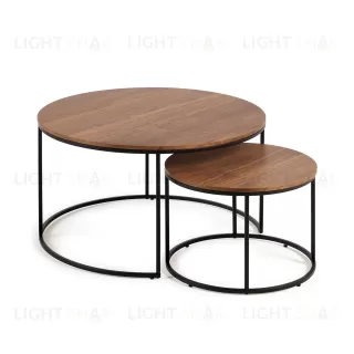 Yoana Набор из 2 приставных столиков из шпона ореха и черным металлом Ø 80 см / Ø 50 см 146316