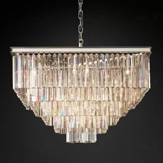 Подвесной дизайнерский светильник  1920S Odeon Clear Glass Fringe Square 5-Tier Chandelier by Restoration Hardware LSR5747V1