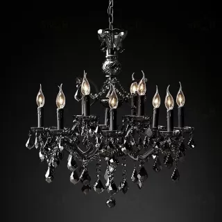 Подвесной дизайнерский светильник  19th C. Rococo Iron & Smoke Crystal Round Chandelier 28