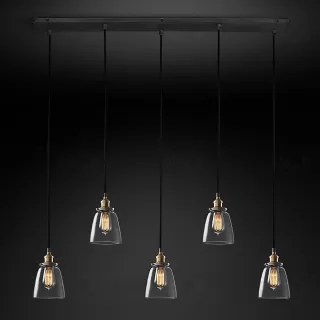 Подвесной дизайнерский светильник  20th C. Factory Filament Clear Glass Cloche Rectangular Pendant by Restoration Hardware LSR5798V1