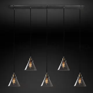 Подвесной дизайнерский светильник  20th C. Factory Filament Smoke Glass Funnel Rectangular Pendant by Restoration Hardware LSR5830V1