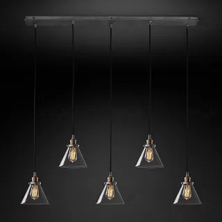 Подвесной дизайнерский светильник  20th C. Factory Filament Clear Glass Funnel Rectangular Pendant by Restoration Hardware LSR5804V1