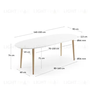 Стол Oakland овальный раздвижной белый 045664
