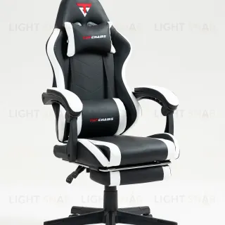 Кресло спортивное TopChairs Prophet с оттоманкой черно-белый УТ000039480