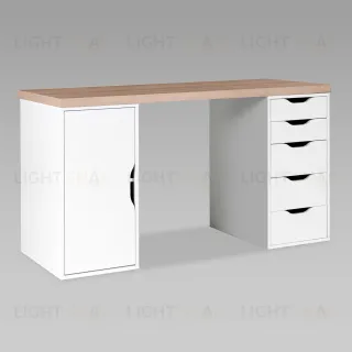 S01606 ИНГАР 2/5/ДВ стол письменный 140x75x55, дуб беленый/белый S01606