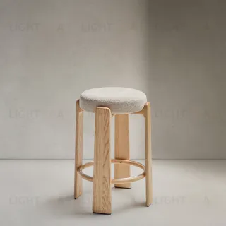 Granite Барный табурет из бежевого шенилла и массива ясеня в натуральной отделке 75 см 420269