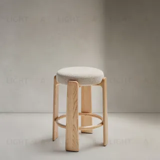 Granite Полубарный табурет из бежевого шенилла и массива ясеня в натуральной отделке 65 см 420259